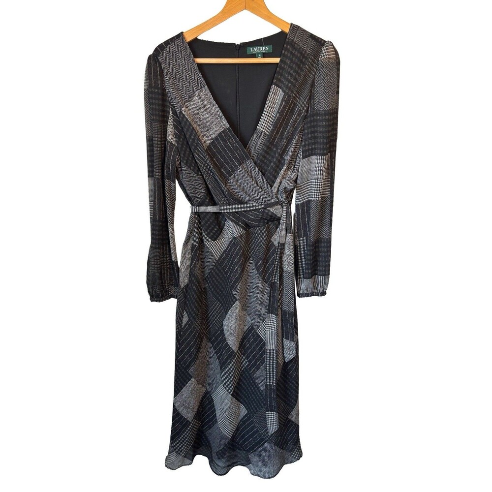 Lauren Ralph Lauren Faux Wrap Patchwork Madras Dress Size 10 Career Staple